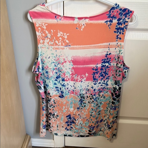Calvin Klein Floral Cowl Neck Sleeveless Top in Coral Multi - Picture 3 of 3